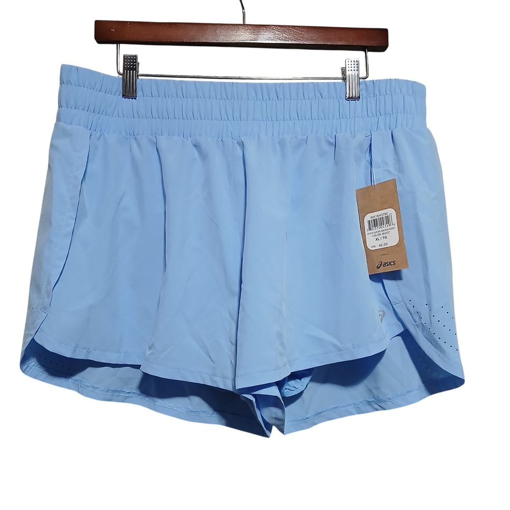 ASICS Womens XL Running Shorts Woven Curved Hem Lined‎ Light Blue